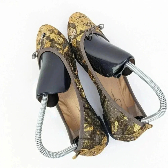 Jessica Simpson Nolan Bow Shimmery Gold Floral Ballet Flats - 7.5 - Picture 8 of 10